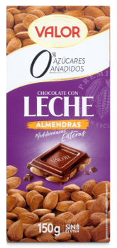 Valor Vollmilchschokolade und ganzen Mandeln, 0% Zuckerzusatz, 150g - DI